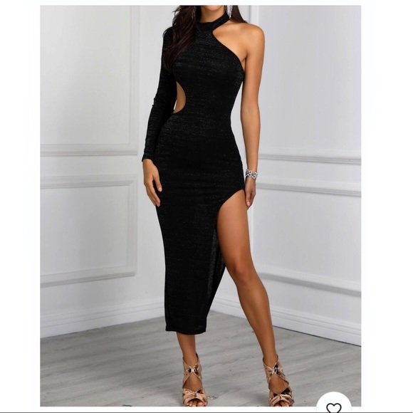 Dresses & Skirts - Black & metallic cut out one sleeve dress size S/M